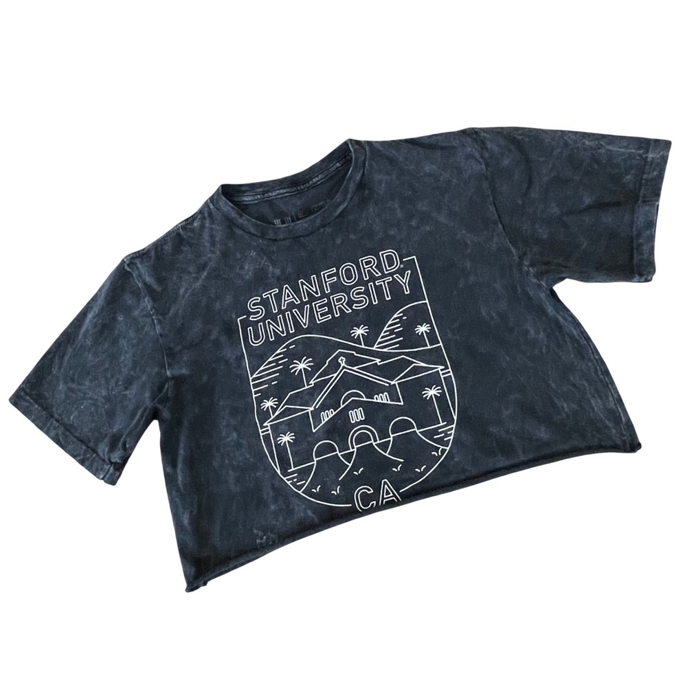 Stanford University Crop Top T-Shirt SMALL Black White Distressed California